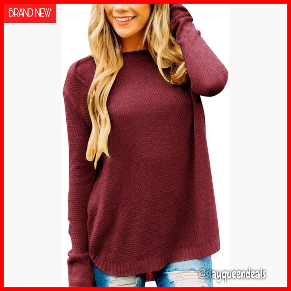 Loose Crew Neck Pullover Sweater Long Sleeve Knit Top Women's Casual